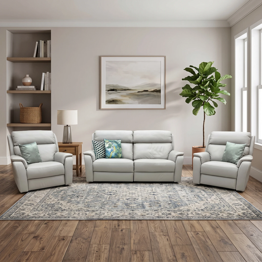 Nicoletti 'Vito' Torello Tortora 328 Grey Leather 3 Seater Power Recliner Sofa with Power Headrests and Power Lumbar + Power Chair + Power Chair Furniture Village