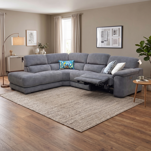 ‘Nova’ Sfa-Pey-R08 Graphite Grey Velvet Fabric Left Hand Facing Power Recliner Chaise End Sofa with Power Headrest Furniture Village
