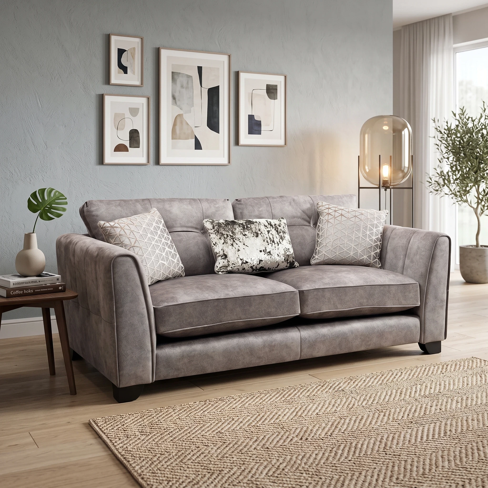 ‘Mariah’ Dapple Chocolate-Tri No Insert Velvet Fabric 3 Seater Classic Back Sofa Furniture Village