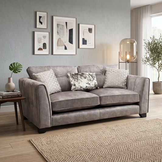 ‘Mariah’ Dapple Chocolate-Tri No Insert Velvet Fabric 3 Seater Classic Back Sofa Furniture Village