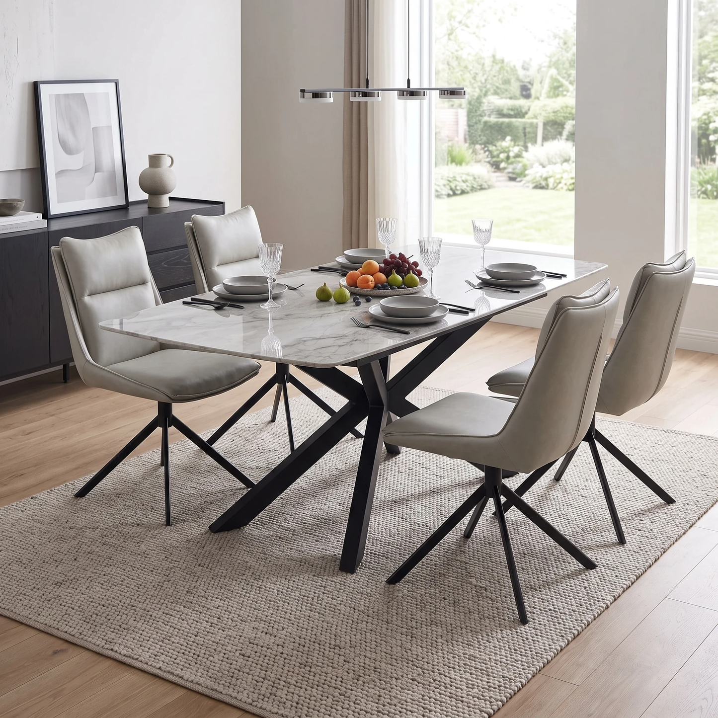 ‘Catalina’ Taupe Faux Leather Set of 4 Swivel Dining Chairs Furniture Village