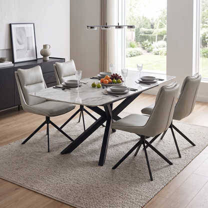 ‘Catalina’ Taupe Faux Leather Set of 4 Swivel Dining Chairs Furniture Village