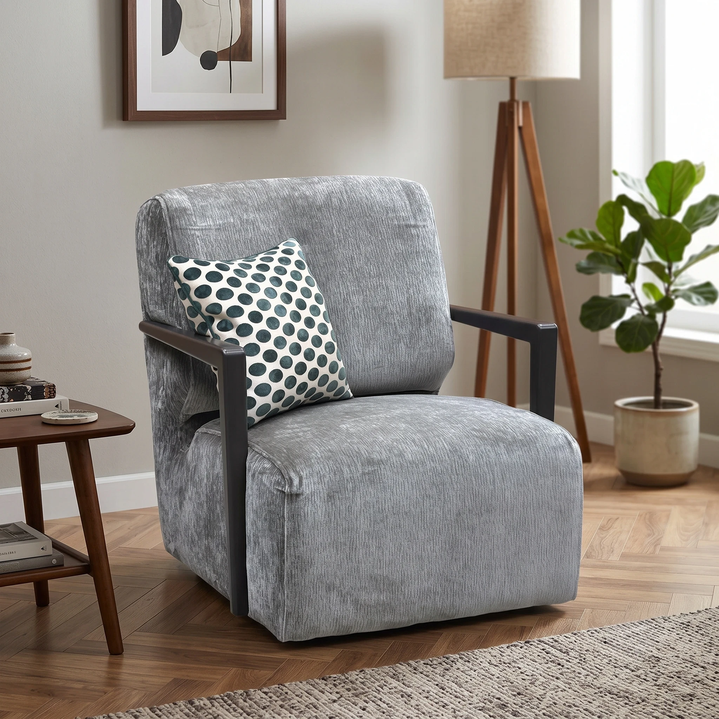 ‘Aphrodite’ California Stone Dw Grey Fabric Accent Swivel Chair Furniture Village