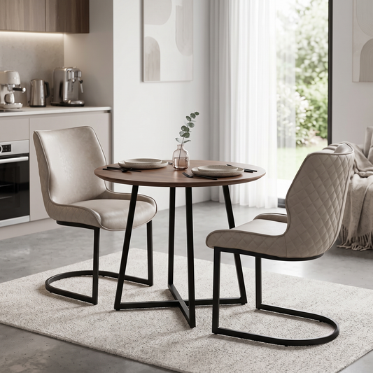 ‘Cupra’ Taupe Faux Leather Set of 2 Cantilever Dining Chairs Furniture Village