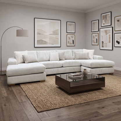 ‘Broadgate’ Stone Fabric Large U-shape Modular Sofa