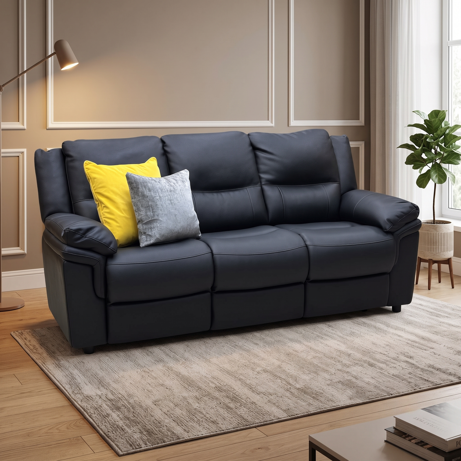 ‘Albion’ Black Luxury Faux Leather High Back 3 Seater Sofa Very.com