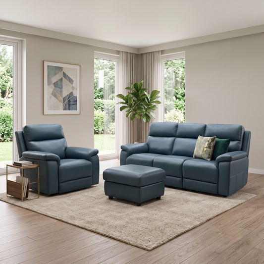 ‘Raven’ Oslo Peacock Green Leather Set: 3 Seater + Power Chair with Footstool Sofa Set – view 2