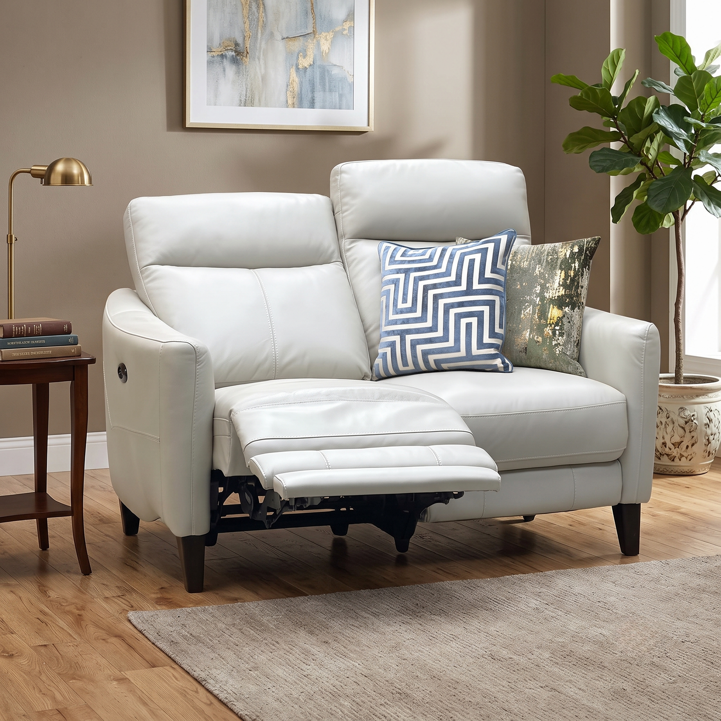 World of Leather Compact Collection ‘Petit’ Nc-862c Bisque Cream Leather 2 Seater Power Recliner Sofa Furniture Village