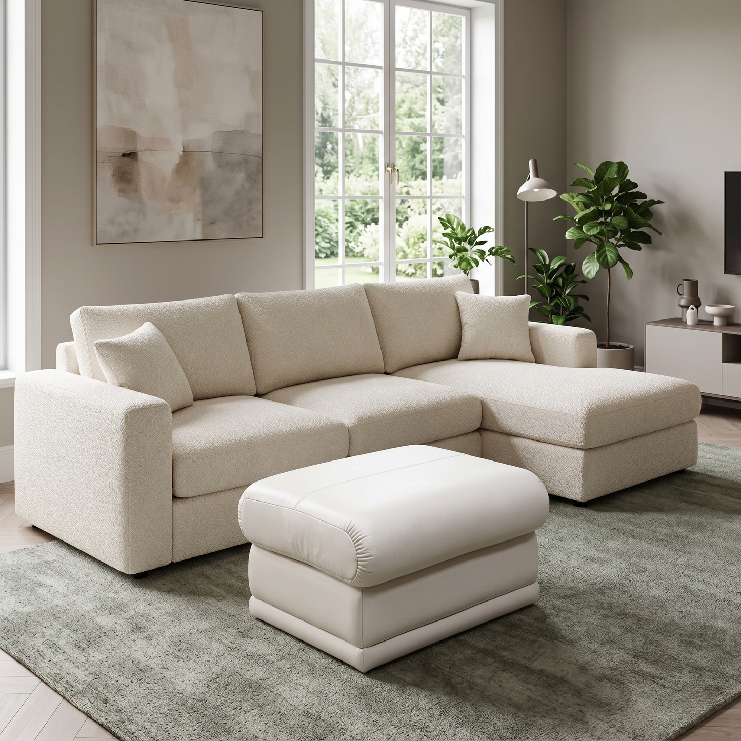 G Plan ‘Malvern’ L843 Cambridge Stone Leather Storage Footstool