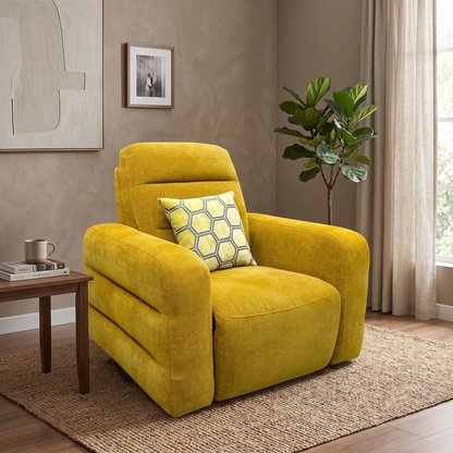 'Jumbo' Honey Yellow Fabric Power Recliner Chair Furniture Village