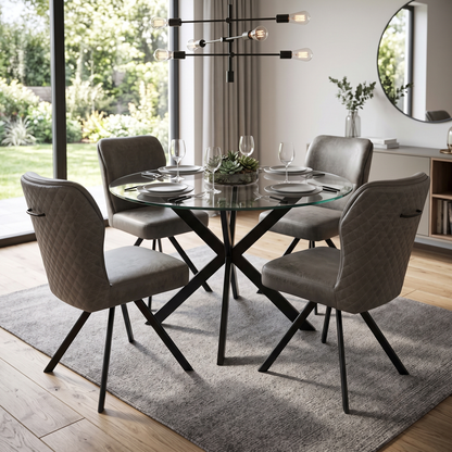 'Bodahl 'Terra' Steel Grey Fabric Set of 4 Swivel Dining Chairs Furniture Village
