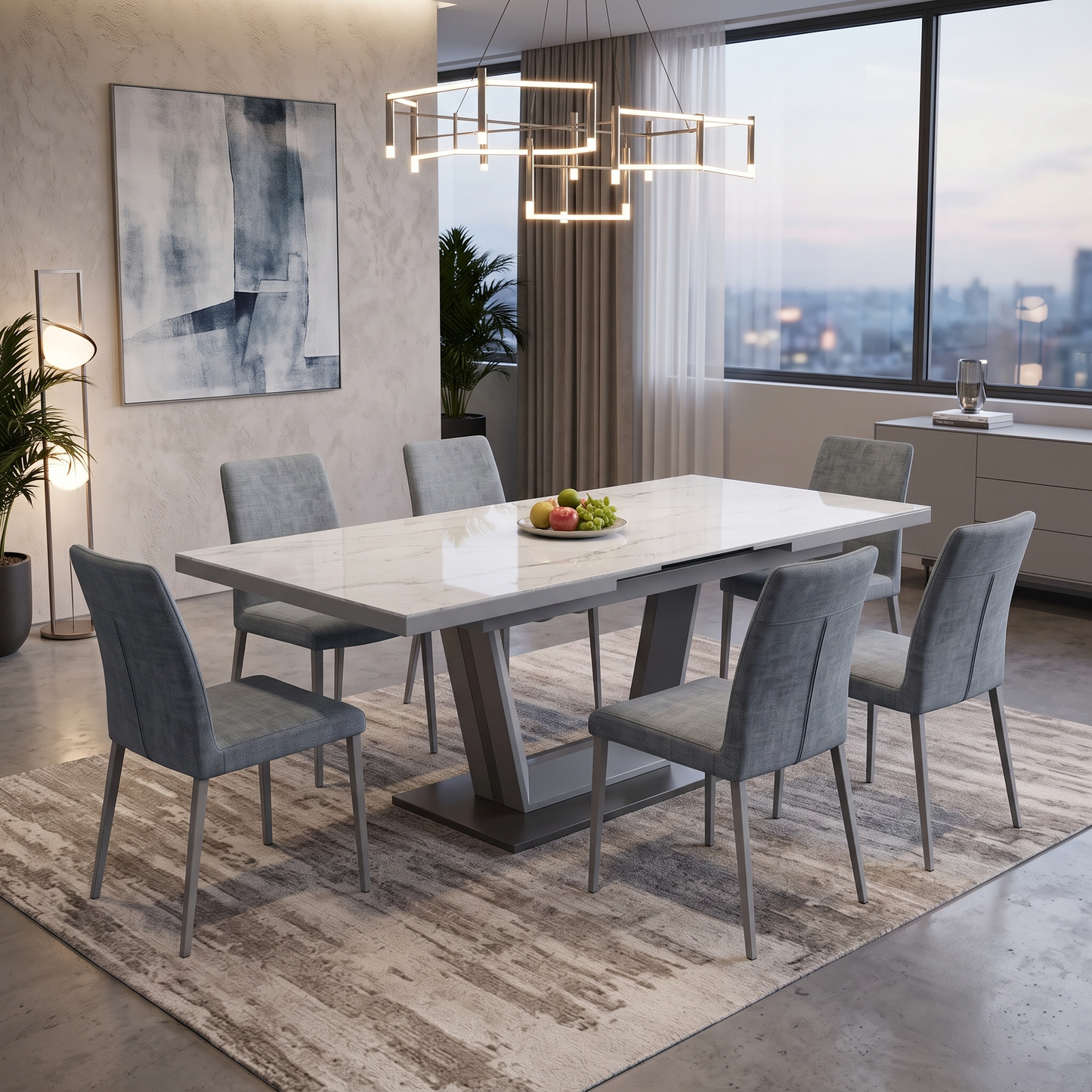 ‘Grigio’ Marble Effect Ceramic Top Large Extending Dining Table