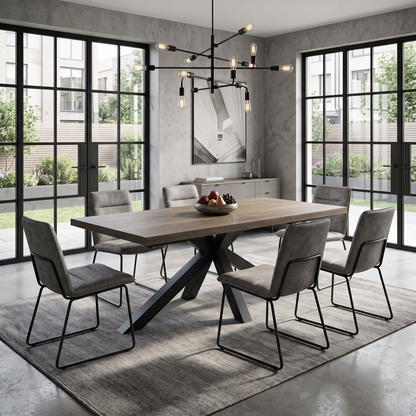 'Jupiter’ Dark Oak Solid Oak 180cm Dining Table with Star Base Furniture Village