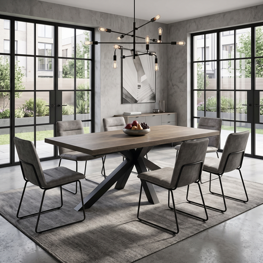 'Jupiter’ Dark Oak Solid Oak 180cm Dining Table with Star Base Furniture Village