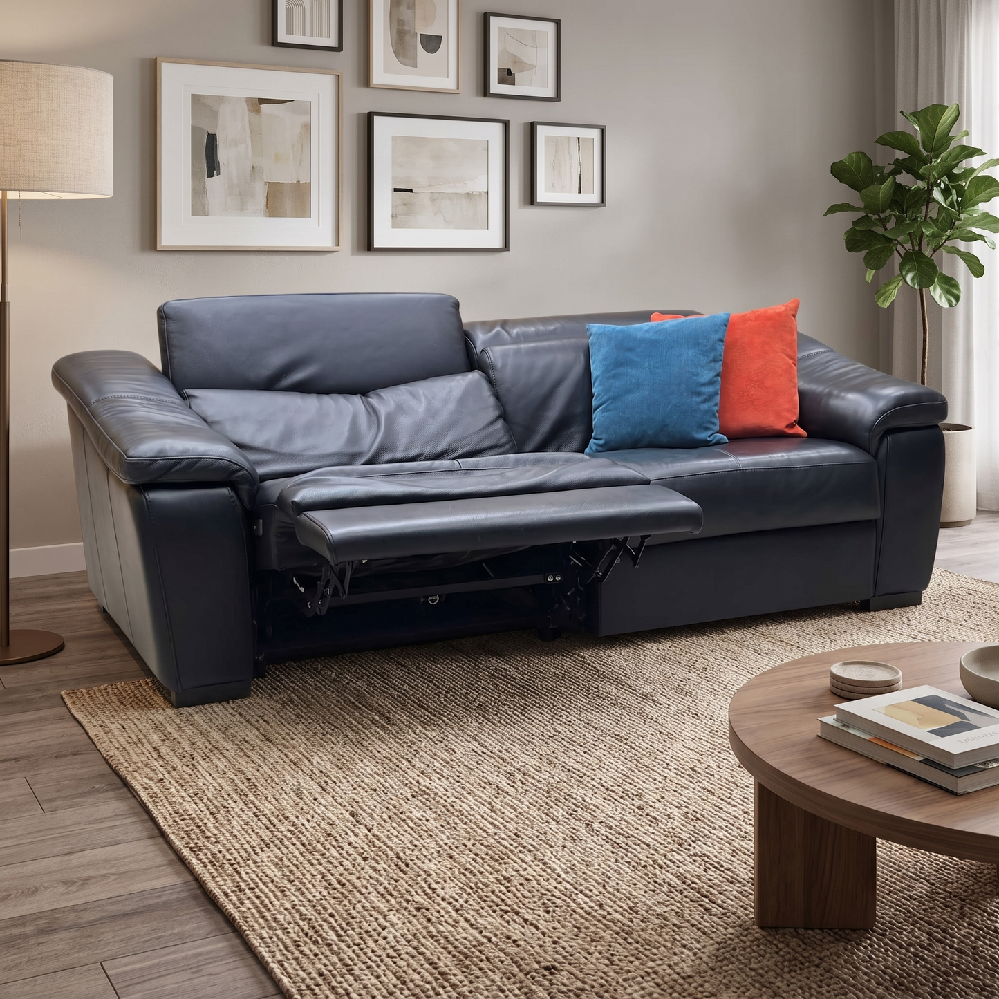 Nicoletti ‘Galileo’ Botero Nero Black Leather 3 Seater Power Recliner Sofa with Power Headrests