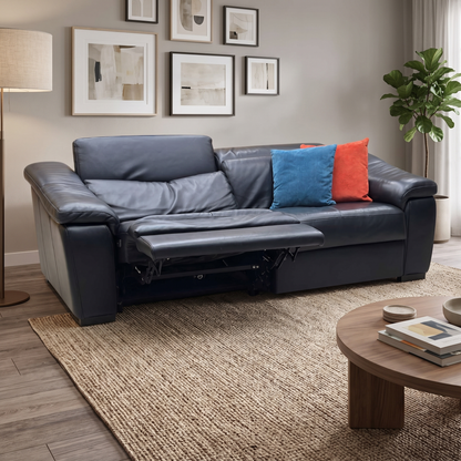 Nicoletti ‘Galileo’ Botero Nero Black Leather 3 Seater Power Recliner Sofa with Power Headrests