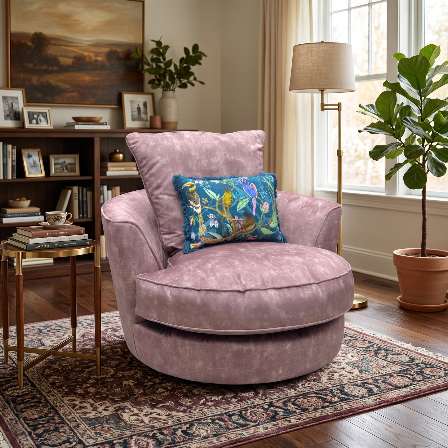 'Legend' Sublime Dusk Pink Velvet Swivel Chair