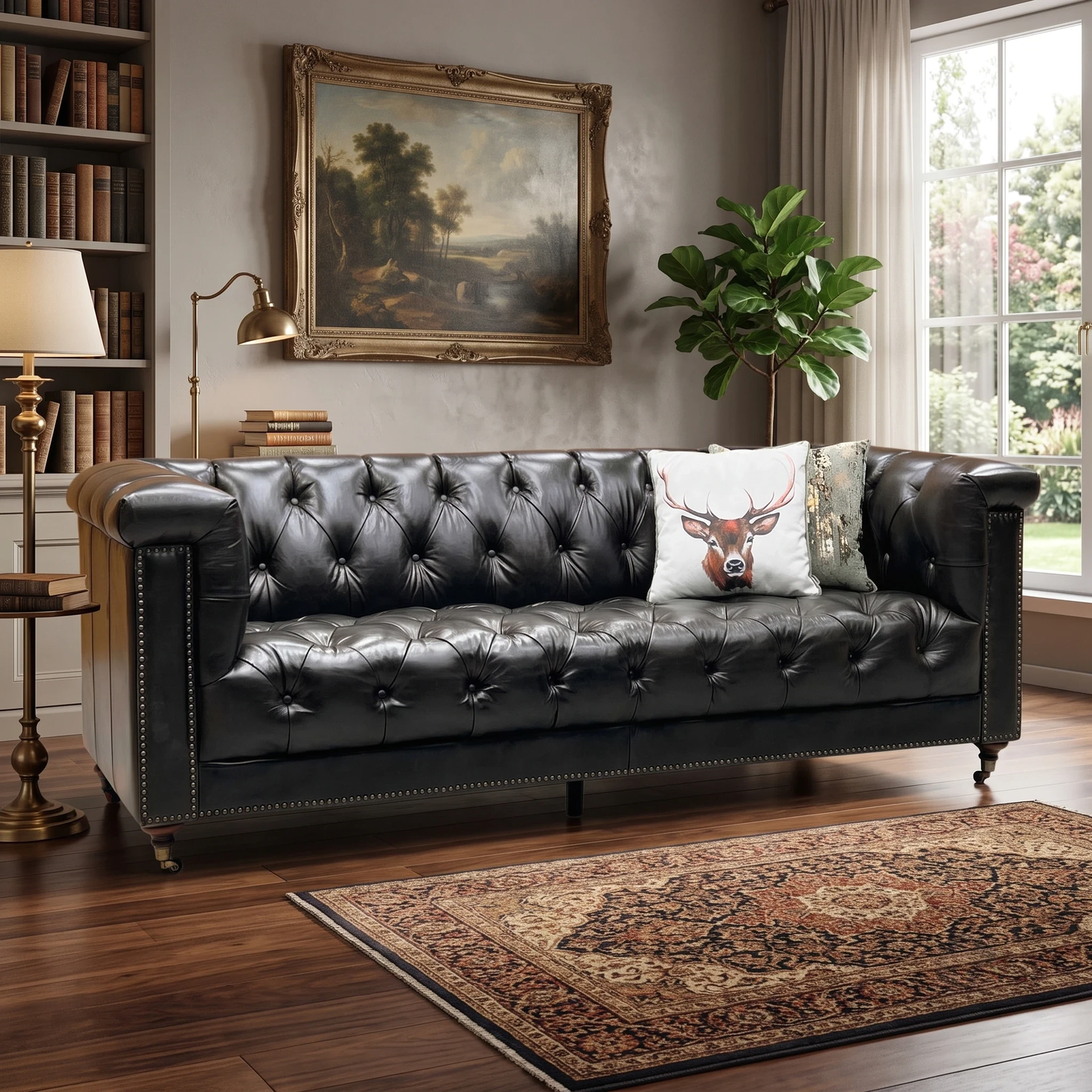 At The Helm ‘Wallace’ X3y1-1759ls Cannon Brown Leather 3 Seater Chesterfield Sofa