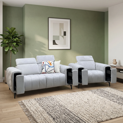 ‘Elphaba’ Opulence Silver 51007 Velvet 2 Seater Sofa + Armchair Storage Arms