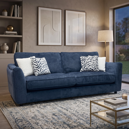 ‘Boujee’ Lustro Indigo Blue Fabric 4 Seater Classic Back Sofa