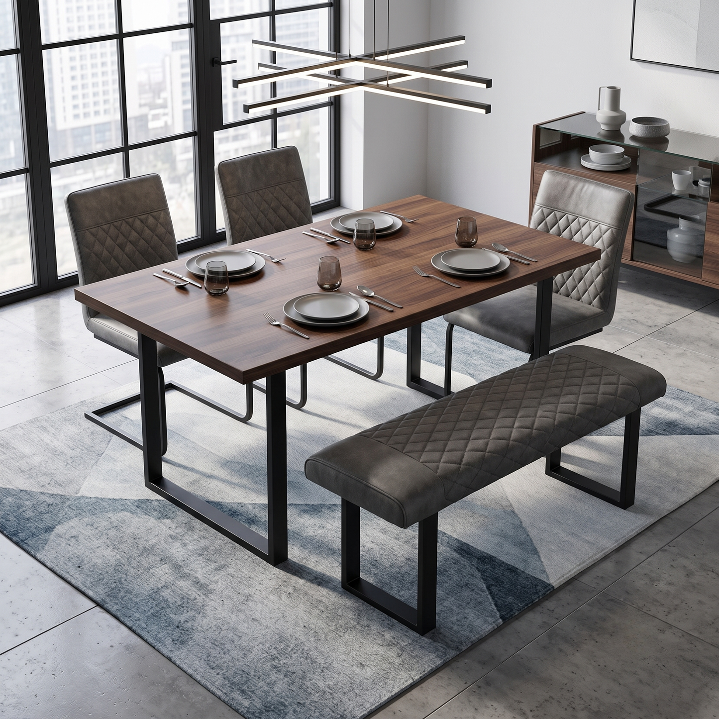 'Warrior' Charcoal Grey Fabric Standard Dining Bench