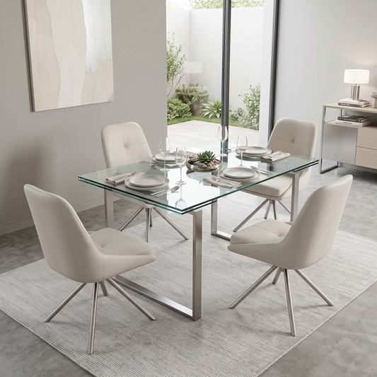 'Avorio' Neutral Faux Leather Set of 4 Swivel Dining Chairs – view 2