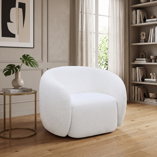 ‘Samuel’ Ivory White Fabric Swivel Accent Chair