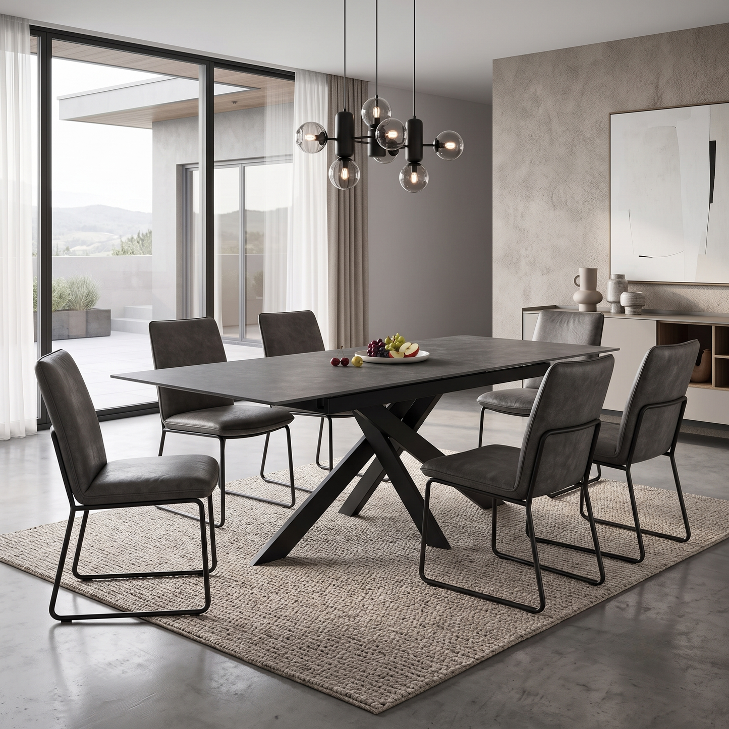 'Warrior' Grey Sintered Stone 180cm Extending Dining Table