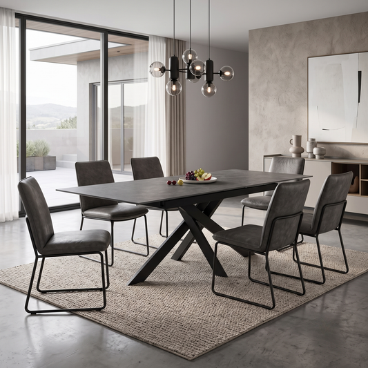 'Warrior' Grey Sintered Stone 180cm Extending Dining Table