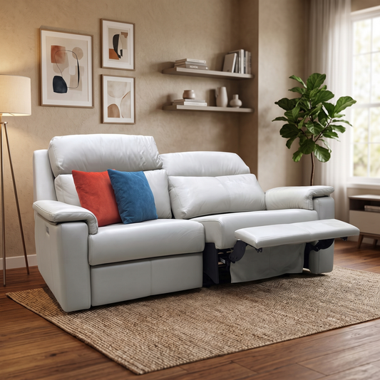 G Plan ‘Thornbury’ Light Grey Leather 3 Seater Power Recliner Sofa with Power Headrests and Power Lumbar – view 2