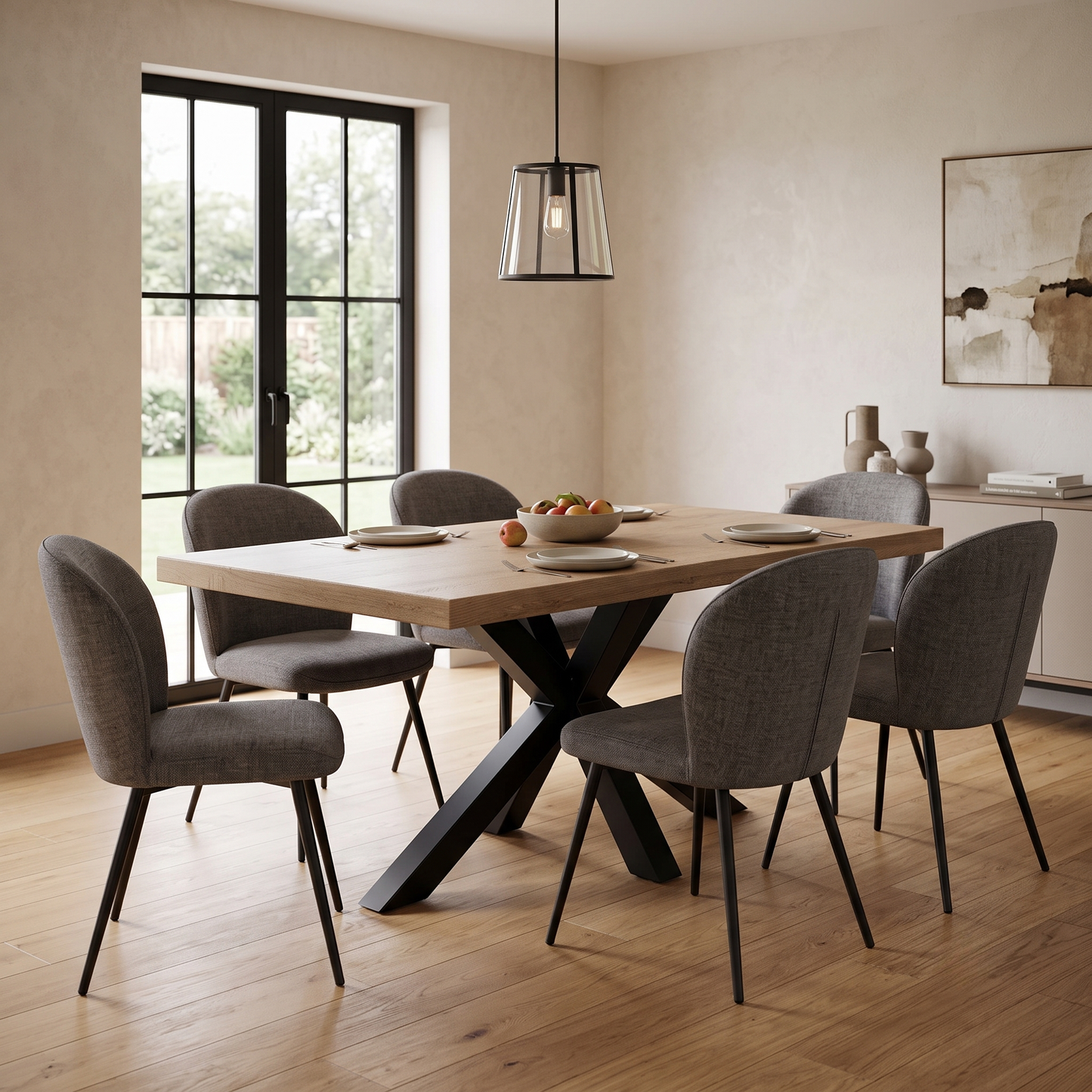 Bodahl ‘Njord' 4 Desert Solid Oak Straight Top 160cm Dining Table with Metal Star Base