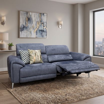 ‘Vino' 52001 Granite Fabric 3 Seater Power Recliner Sofa with Power Headrests and Heated Seats – view 2