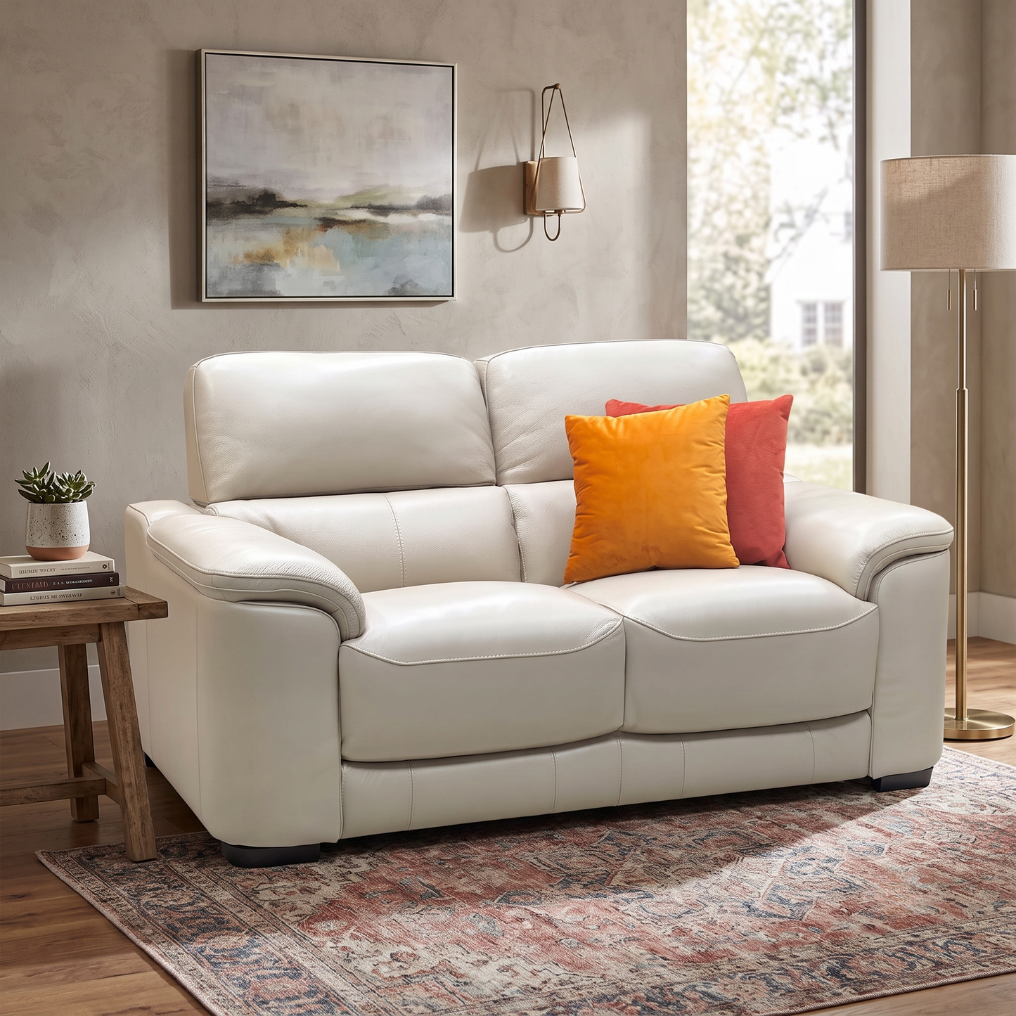 World of Leather ‘Nova’ Hw-039c Pebble Cream Leather 2 Seater Sofa – view 2