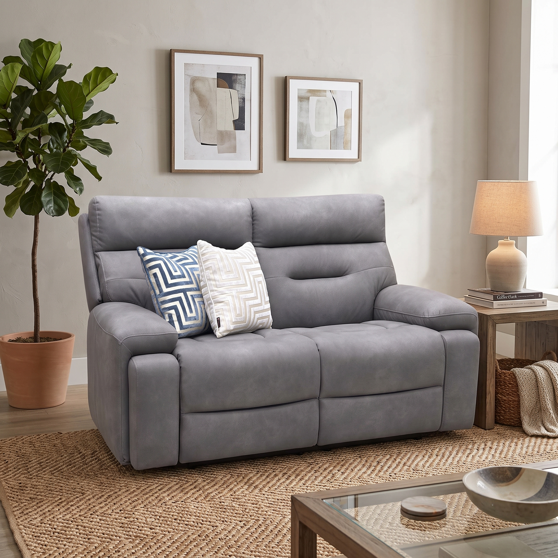 ‘Cinemax' Nappa Grey Velvet Fabric 2 Seater Sofa – view 2