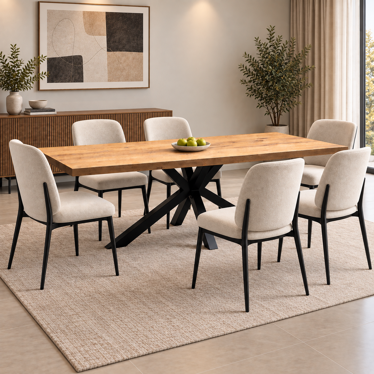 Bodahl Terra 1 Oiled Solid Oak Straight Top 280cm Dining Table with Metal Star Base – view 2