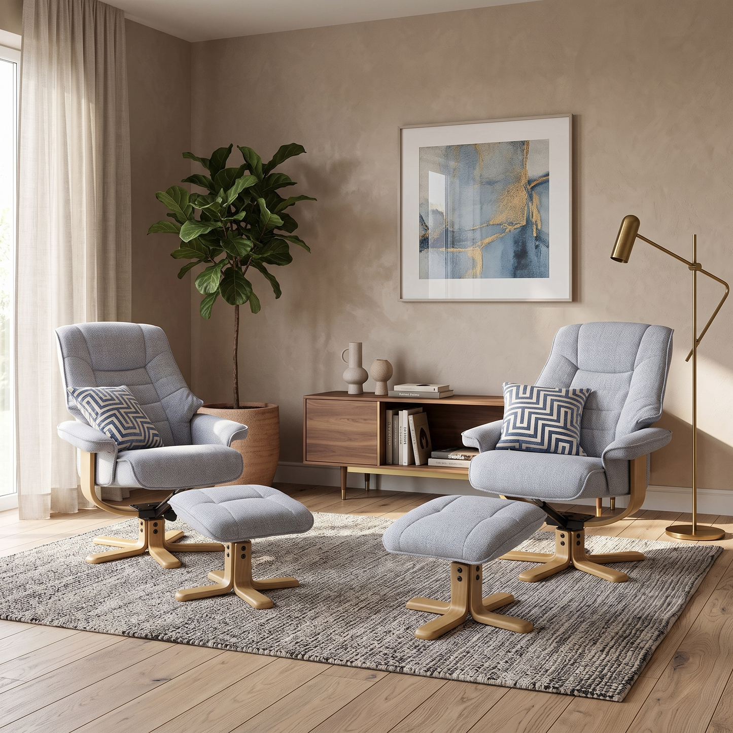 ‘Riga’ Chacha Dove Grey Fabric Swivel Chair and Footstool - Set of 2