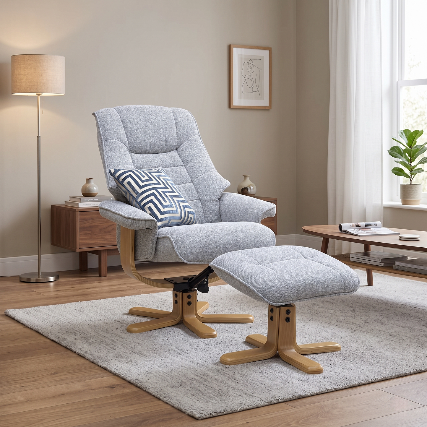 ‘Riga’ Chacha Dove Grey Fabric Swivel Chair and Footstool