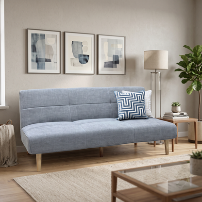 ‘Miyagi’ Mist Grey Linen Fabric Futon Sofa Bed