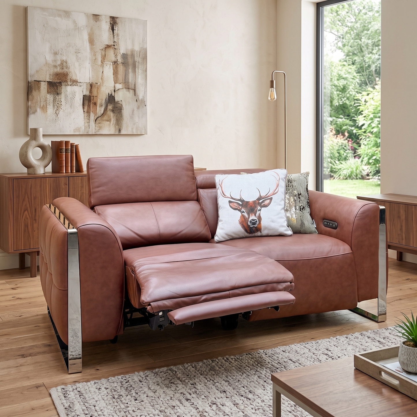 ‘Gisella’ Cat-60_07 Butterscotch Brown Leather 2 Seater Power Recliner Sofa with Power Headrests