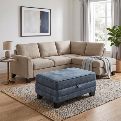 'Mariah' Dapple Ocean Blue Velvet Fabric Large Storage Footstool