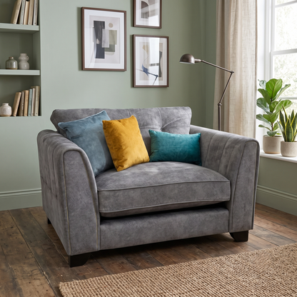 ‘Mariah’ Dapple Moleskin-Tri Brass Insert Velvet Fabric Classic Back Snuggler Chair
