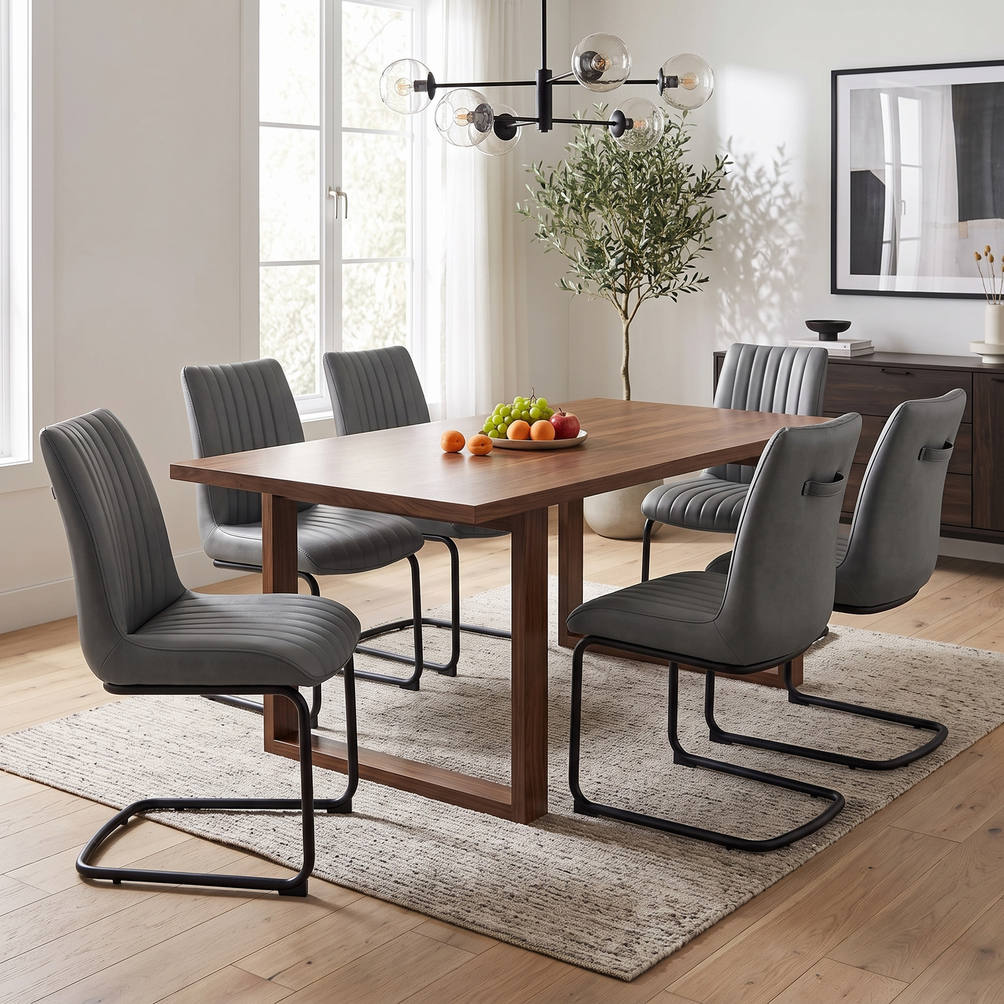 Bodahl ‘Terra' Grey Faux Leather Set of 6 Cantilever Dining Chairs