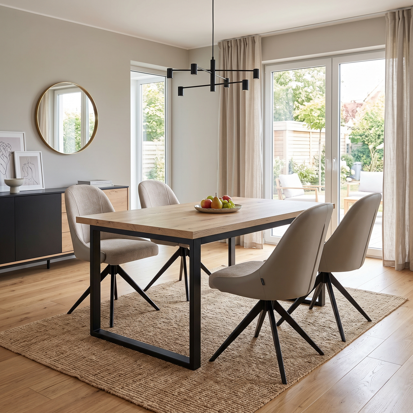 ‘Jose’ Pebble Cream Fabric Set of 4 Swivel Dining Chairs