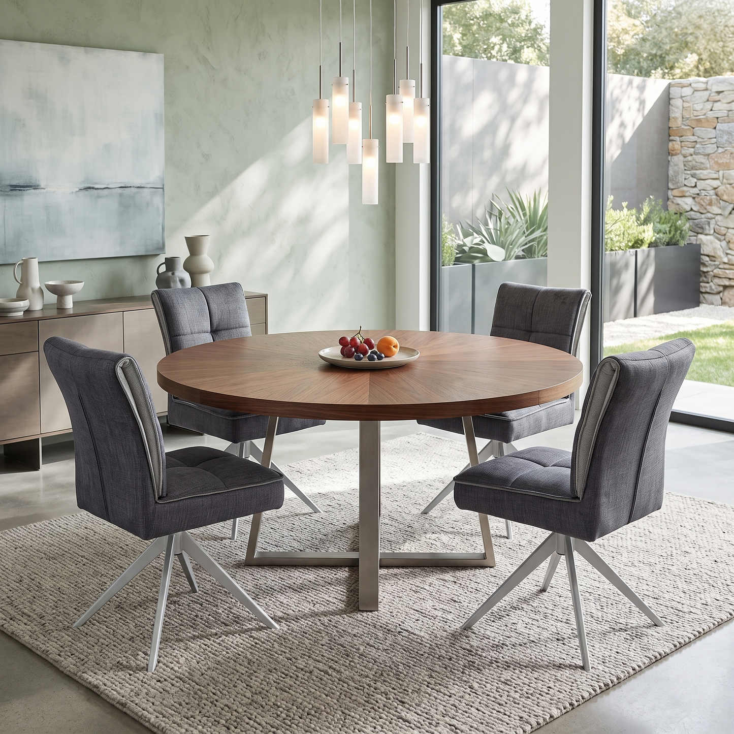 ‘Glacier’ Grey Fabric Set of 4 Swivel Dining Chairs