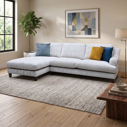 ‘Tiana’ Ivory White Chenille Fabric Left Hand Facing Chaise End Sofa