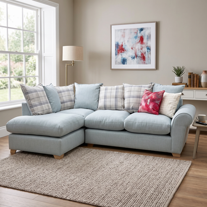 'Owen' Sky Blue Combination Cotswold Combination Fabric Pillow Back Right Hand Facing Arm Corner Sofa – view 2