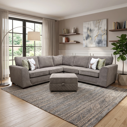 'Orka' Cocoa Brown Plaza Linen Fabric Large Corner Sofa + Large Storage Footstool – view 2