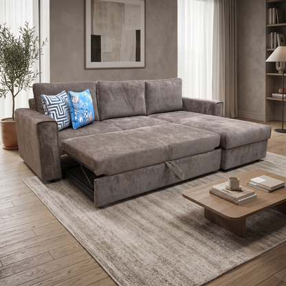 'Mia' Chocolate Brown Catalina Chenille Fabric Right Hand Facing Chaise Sofa with Extendable Footrest – view 2