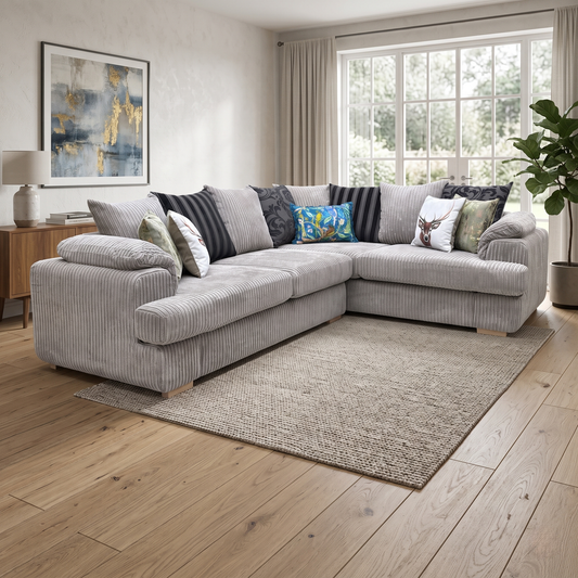 'Celine’ Steel Grey Jumbo Cord Fabric Left Arm Facing 2 Seater Pillow Back Corner Sofa – view 2