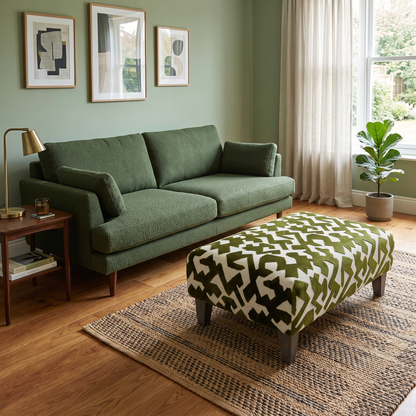 'Orlby' Sage Green Orlby Geo Patterned Fabric Banquette Footstool – view 2